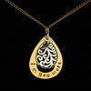 Gold Tear Drop Pendant with Filigree Silver Charm