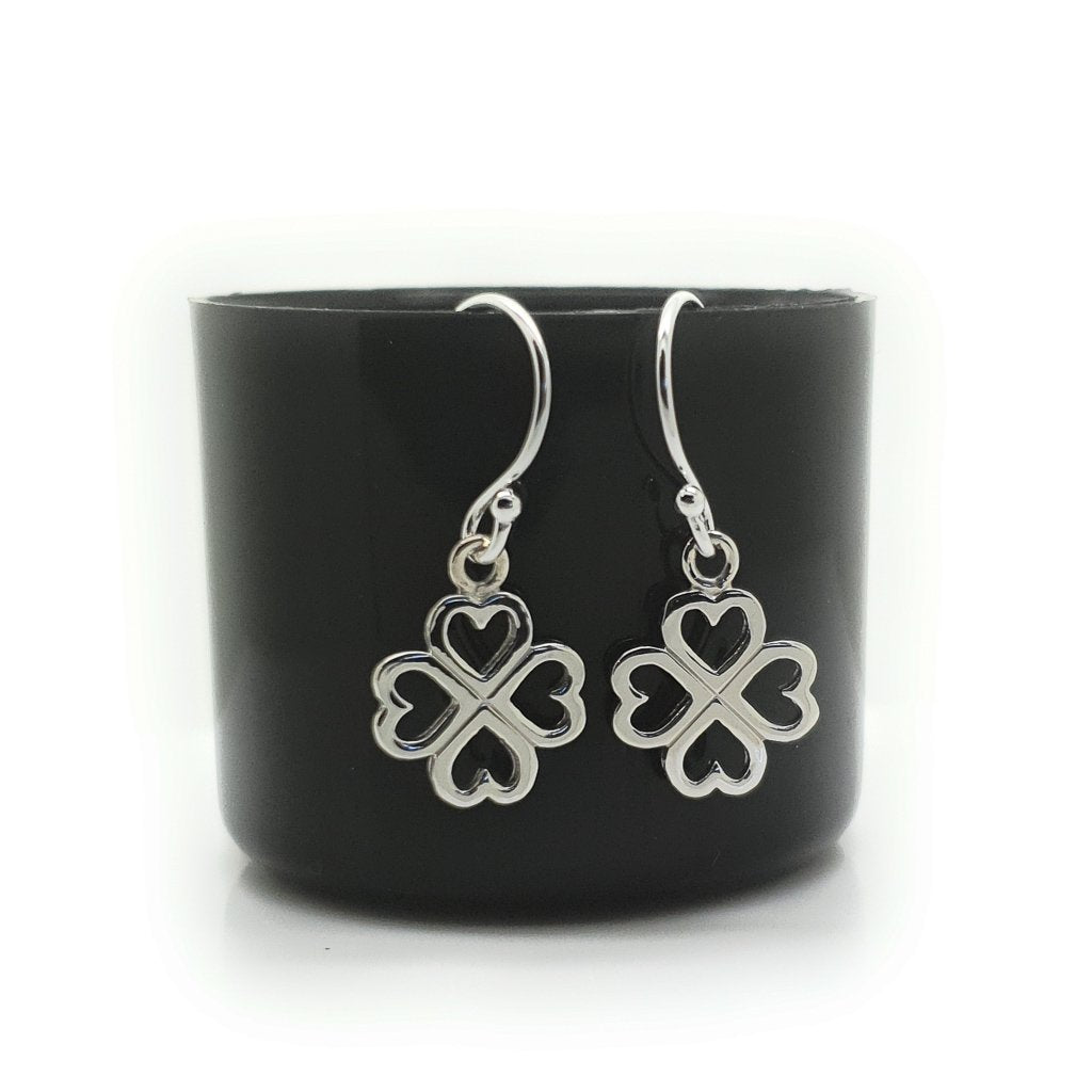 Coorabell Crafts 4 Leaf Clover Heart Earrings Sterling Silver