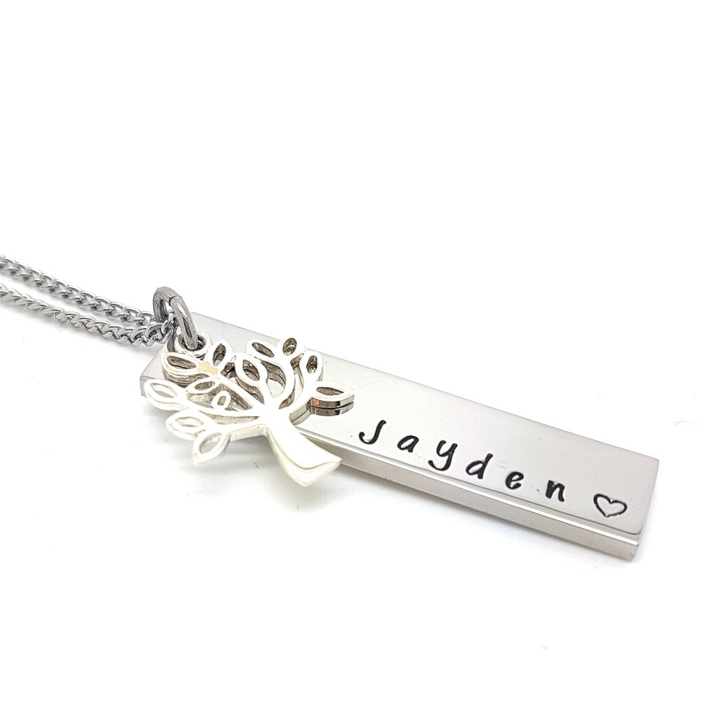 Custom Bar Necklace with floating tree charm