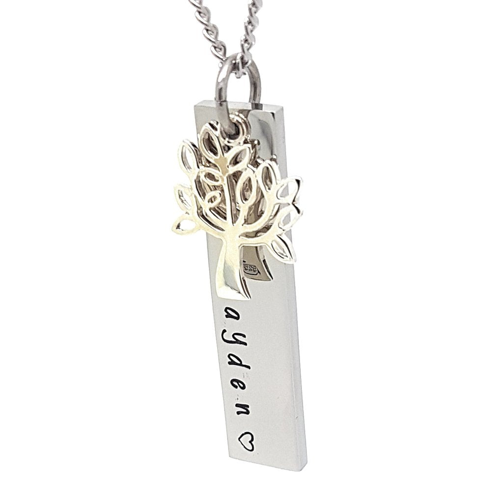 Custom Bar Necklace with floating tree charm