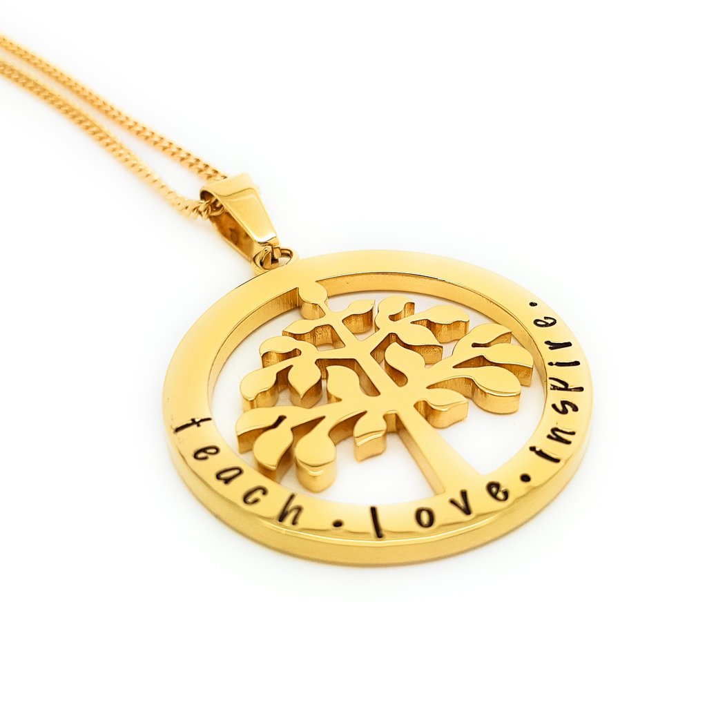 Family names gold tree pendant