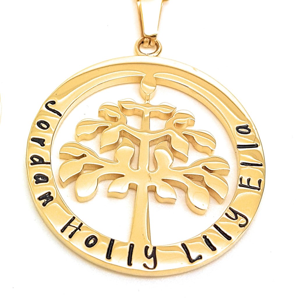 Family names gold tree pendant