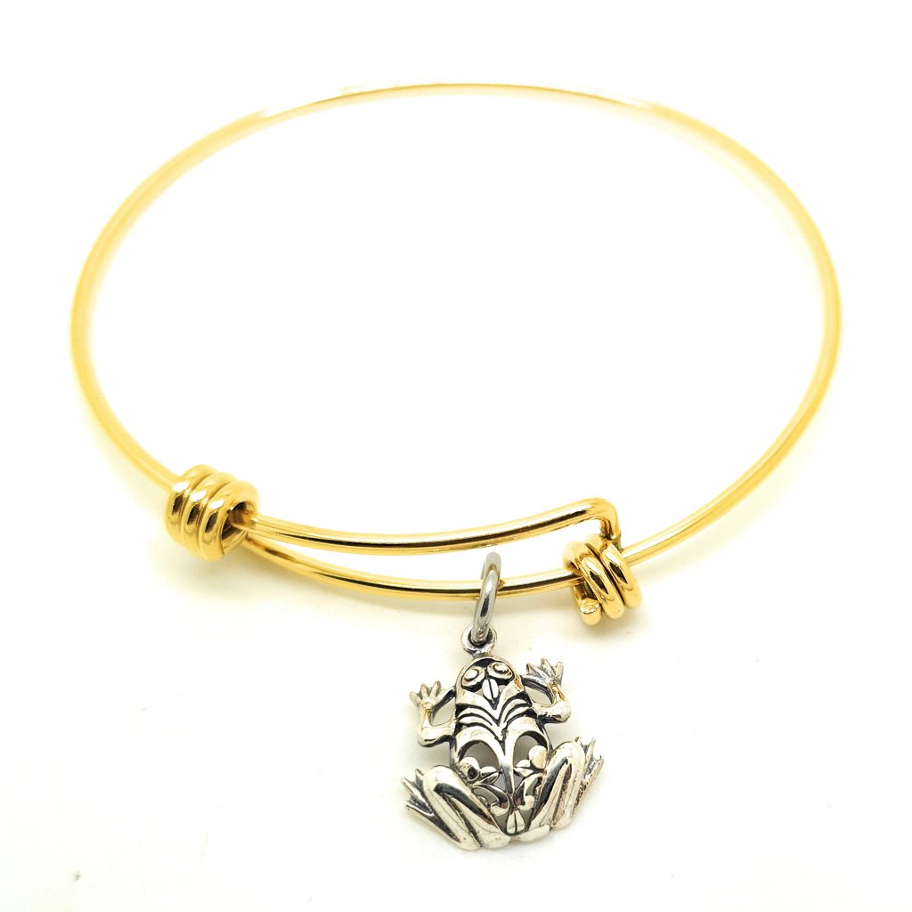 Frog Bracelet Bangle sterling silver charm