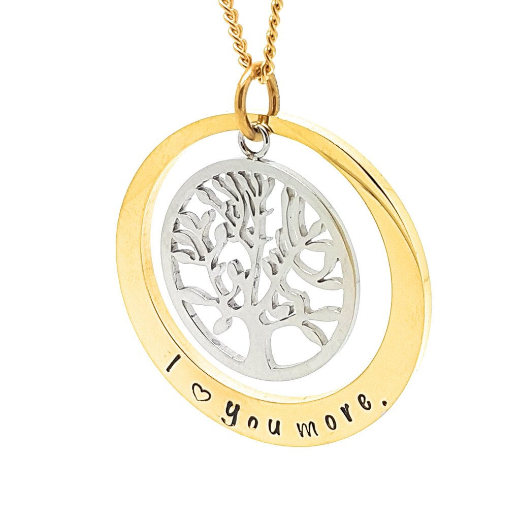 Gold oval personalised pendant with Silver Tree of Life charm