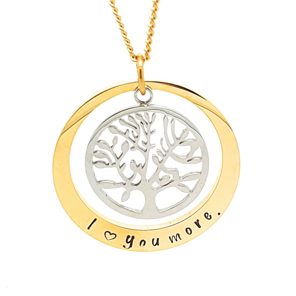 Gold oval personalised pendant with Silver Tree of Life charm