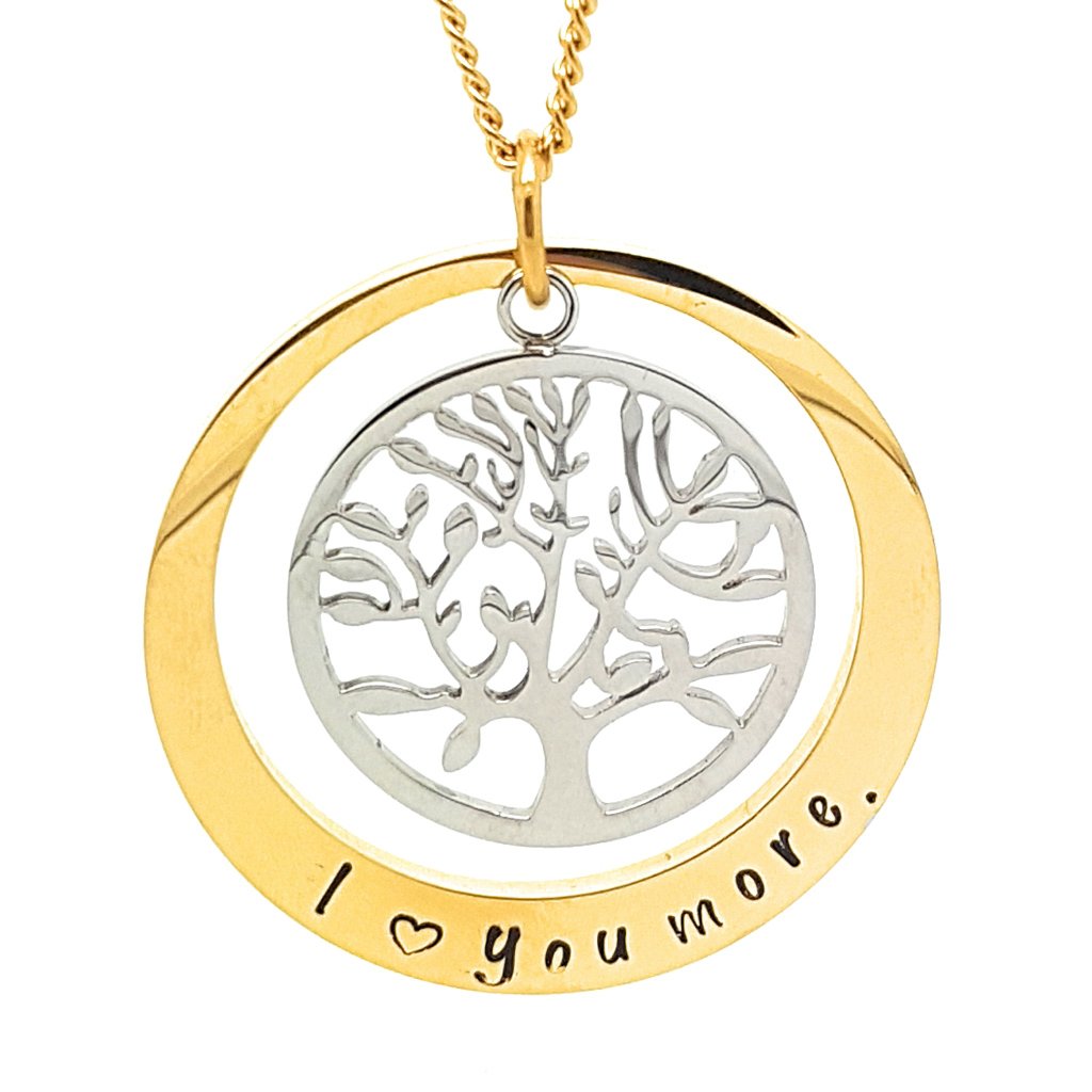 Gold oval personalised pendant with Silver Tree of Life charm
