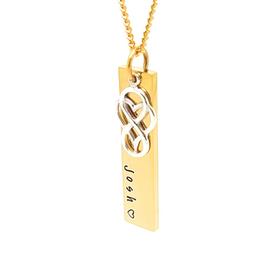 Gold Rectangle Bar Necklace Love Heart Infinity Charm