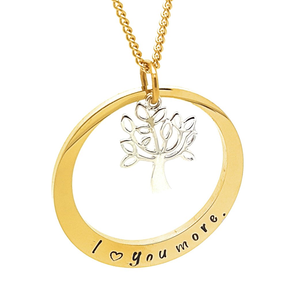 Hand Stamped Gold Names Necklace with sterling Tree of Life