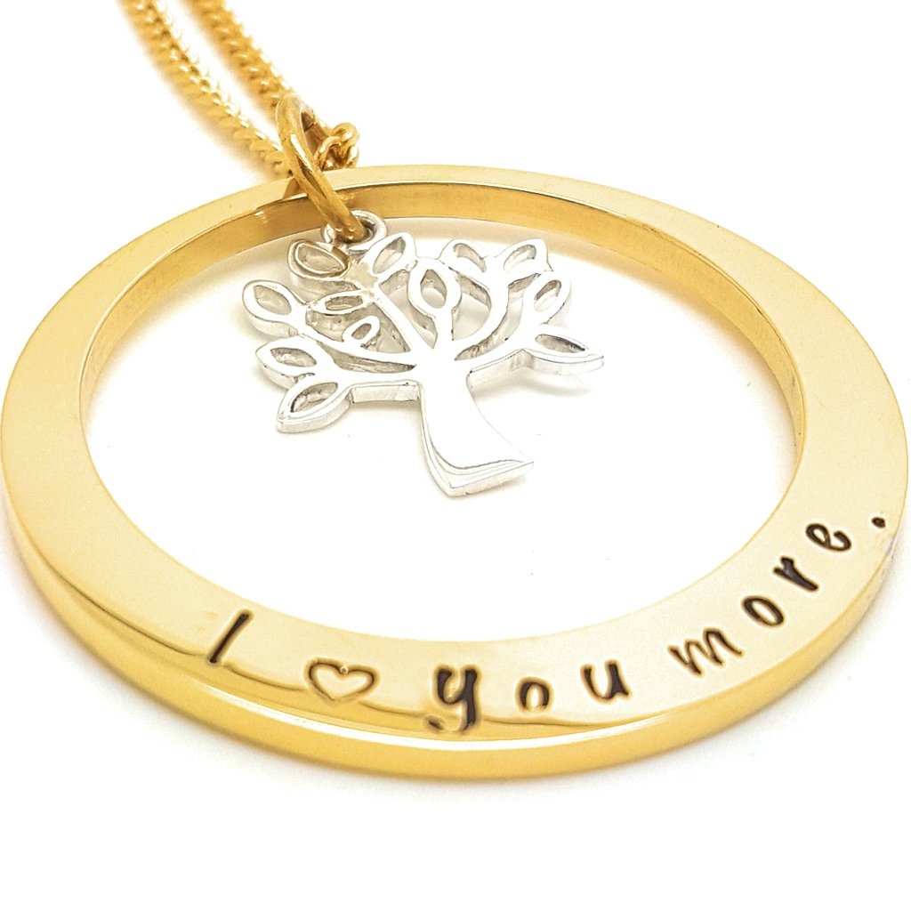 Hand Stamped Gold Names Necklace with sterling Tree of Life