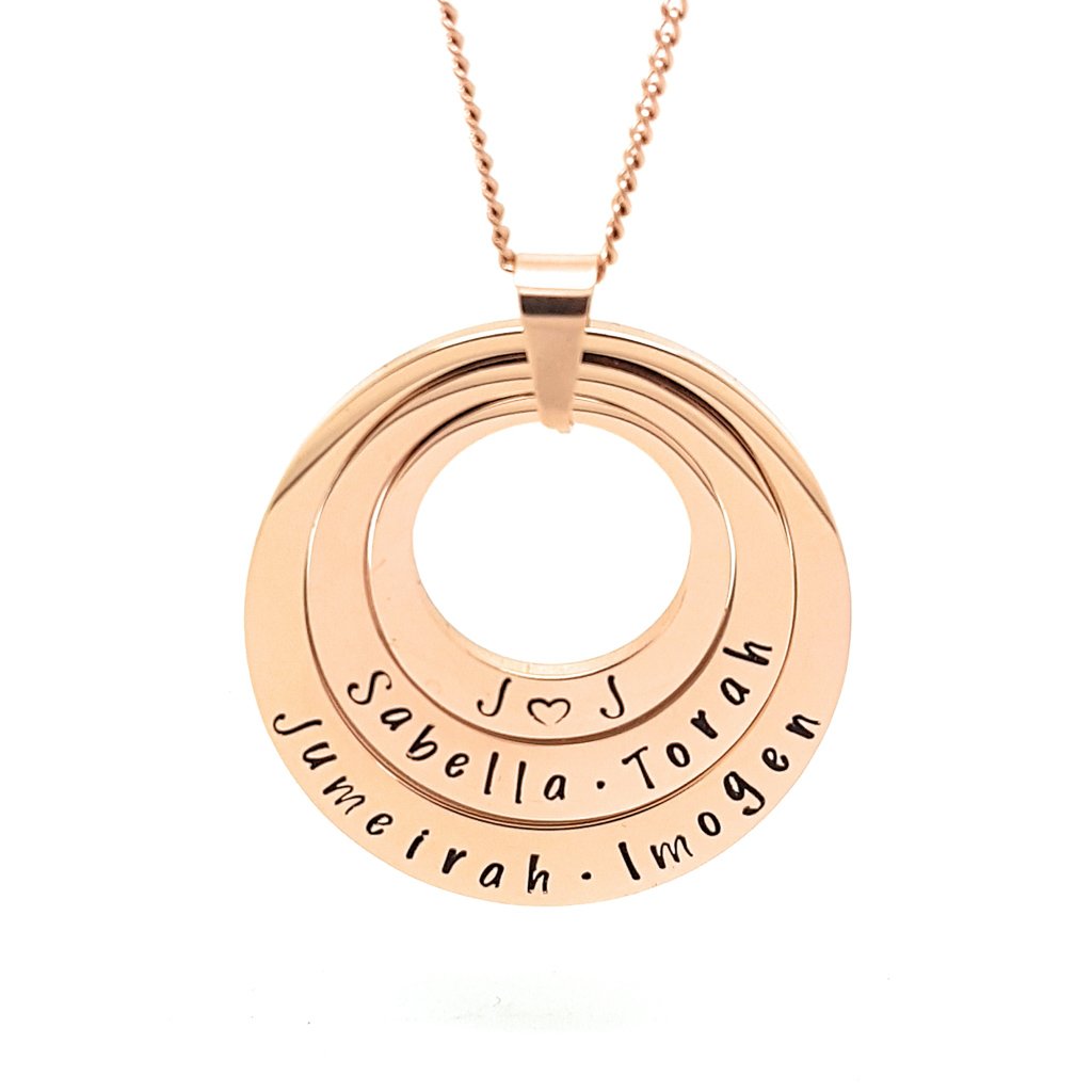 Layered Hand Stamped Family Names Pendant
