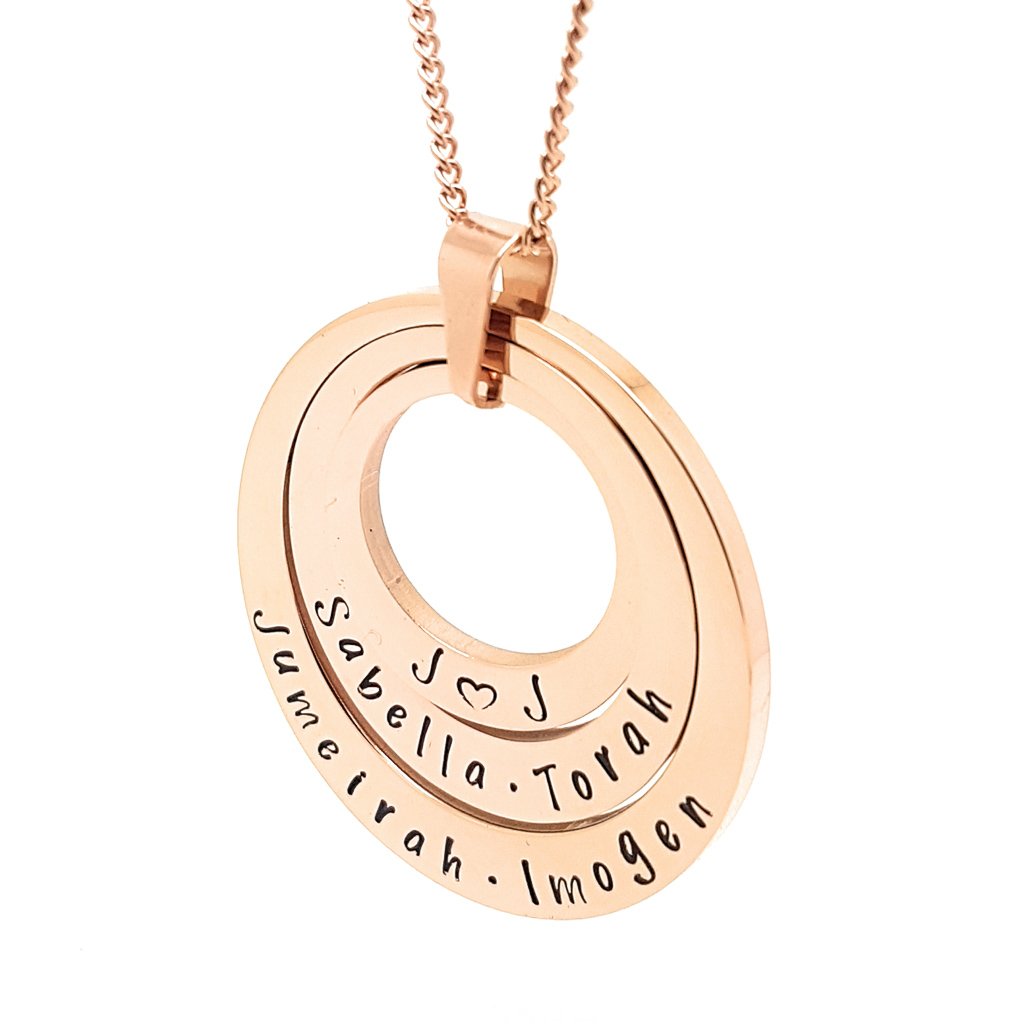 Layered Hand Stamped Family Names Pendant - Coorabell Crafts