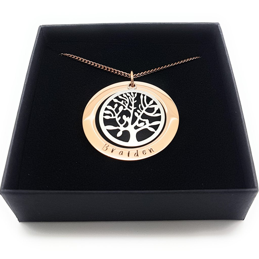 Rose Gold and Silver Family Tree of Life Necklace Personalised