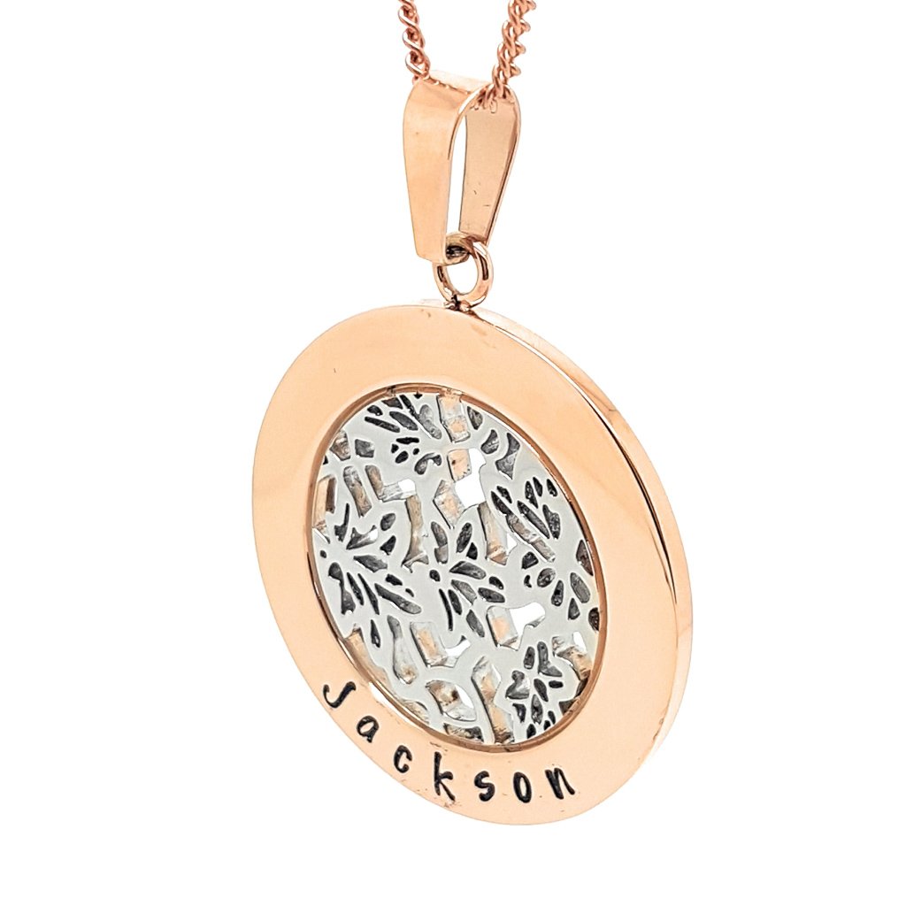 Rose Gold and Silver Filigree Flower Pendant