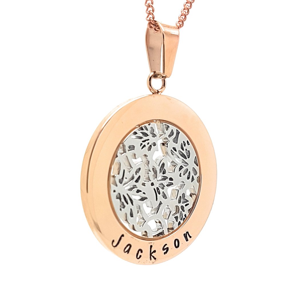 Rose Gold and Silver Filigree Flower Pendant