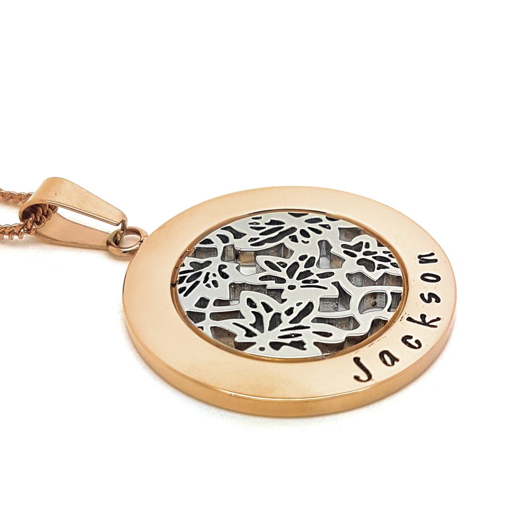 Rose Gold and Silver Filigree Flower Pendant