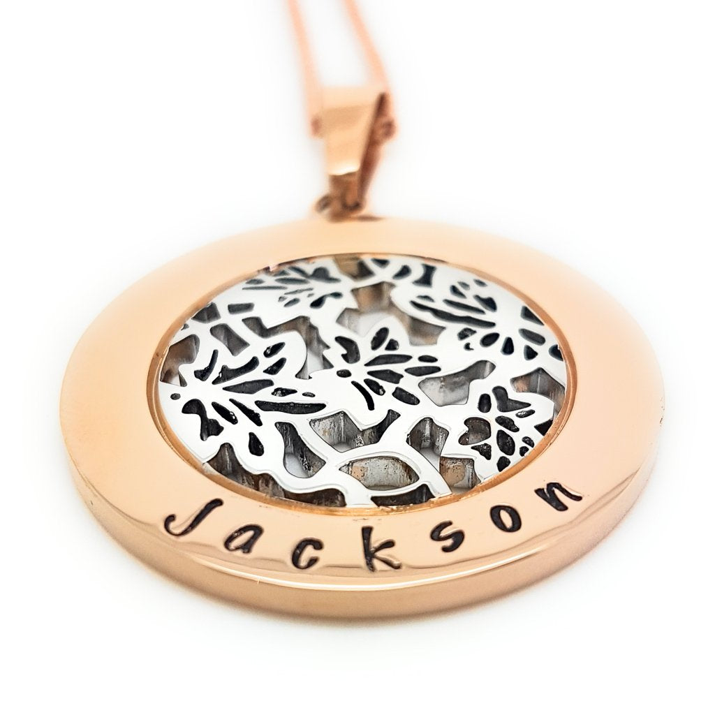 Rose Gold and Silver Filigree Flower Pendant