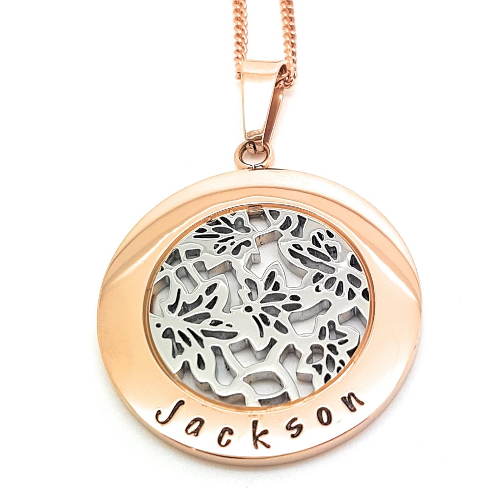 Rose Gold and Silver Filigree Flower Pendant