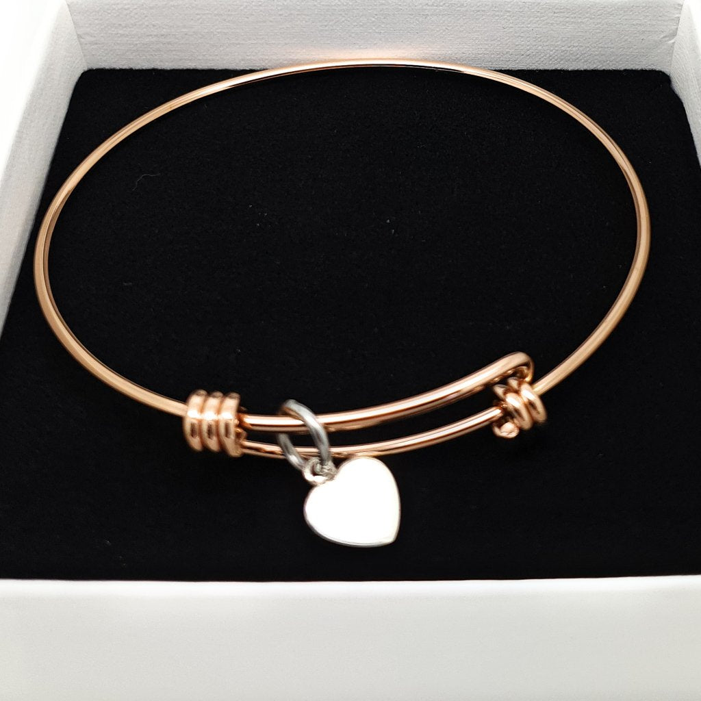 Coorabell Crafts Rose Gold Bangle with Sterling Silver heart charm