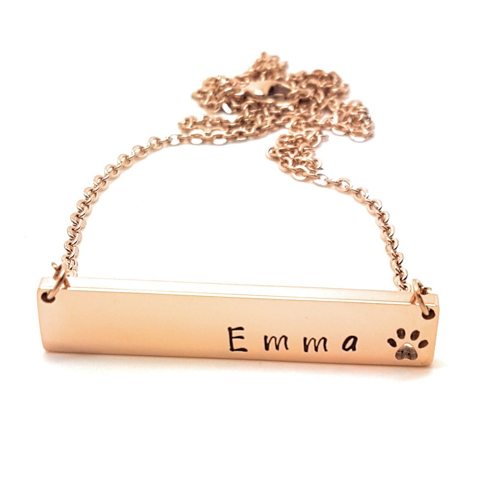 Rose Gold Paw Print Bar Necklace