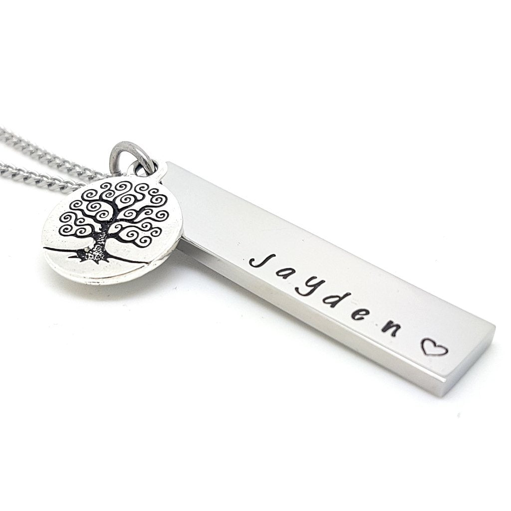 Silver Tree Charm Bar Necklace