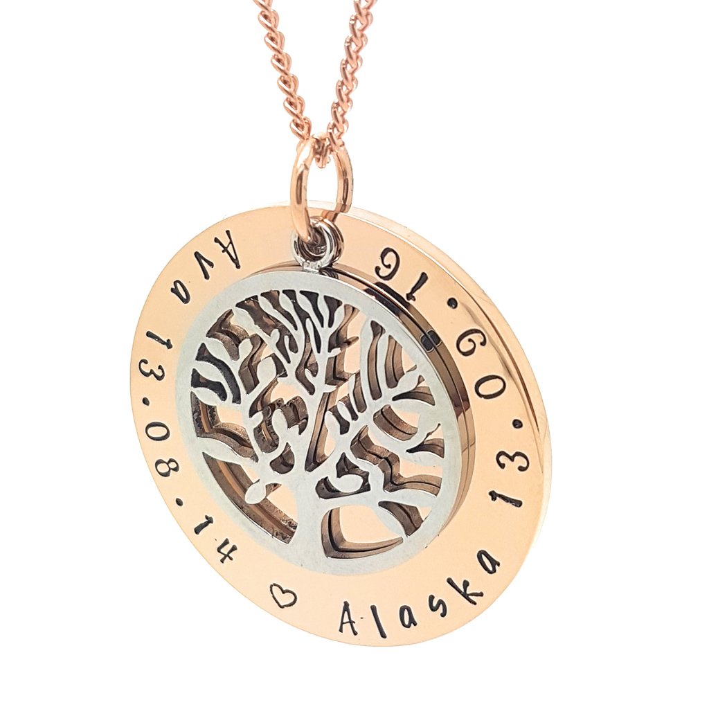 Tree of Life Personalised Jewellery Rose Gold and Silver