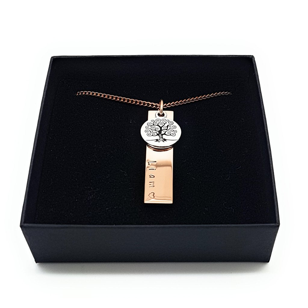 Vertical Bar Pendant with Tree Charm